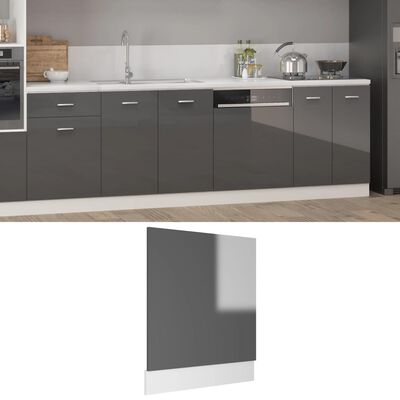 802569 vidaXL Dishwasher Panel High Gloss Grey 59,5x3x67 cm Chipboard
