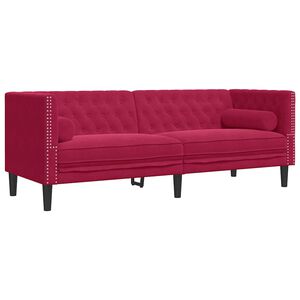 vidaXL Chesterfield s&oacute;fi me&eth; 3 s&aelig;ta v&iacute;nrau&eth;u flaueli