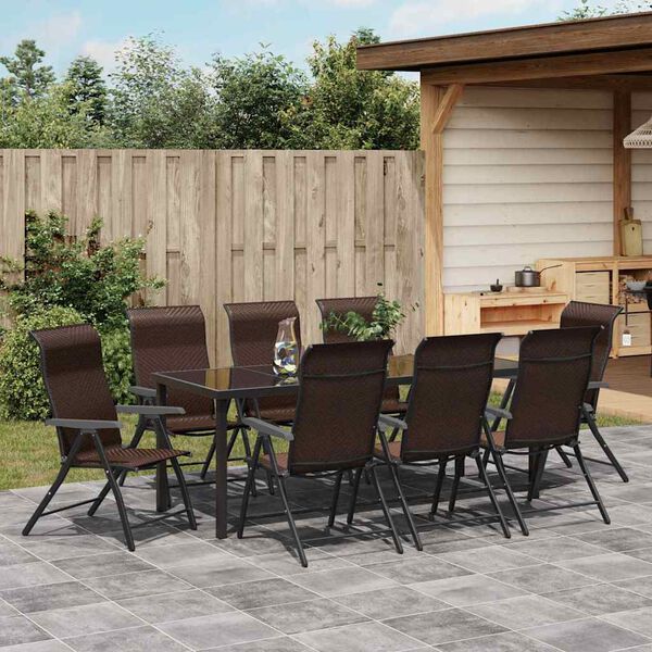 vidaXL Gar&eth;ur bor&eth;sett 9 pcs Br&uacute;nn Poly rattan