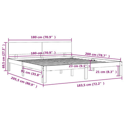 vidaXL Rúmgrind án Dýnu Hvít 180x200cm King Size