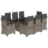 vidaXL 9 Parta Gar&eth;h&uacute;sgagnasett me&eth; Sessum P&oacute;l&yacute;rattan Gr&aacute;tt