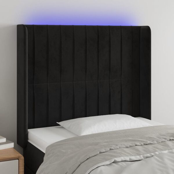 vidaXL LED h&ouml;fu&eth;gafl Svart 93x16x118/128 cm Flauel