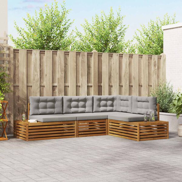 vidaXL &Uacute;ti s&oacute;fasett me&eth; p&uacute;&eth;i 4 Stykki N&aacute;tt&uacute;rulegt og Lj&oacute;st Gr&aacute;tt