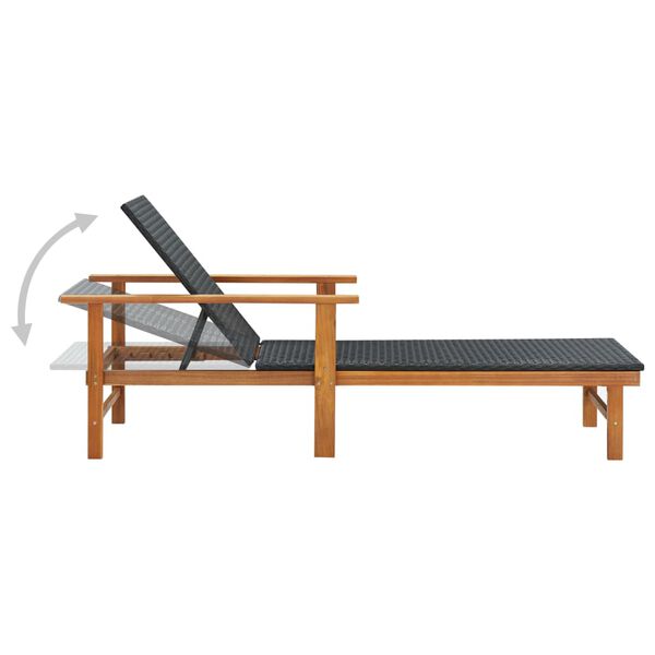 vidaXL S&oacute;lbekkur P&oacute;l&yacute;rattan og Gegnheill Akas&iacute;uvi&eth;ur Svartur