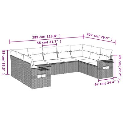 vidaXL 9 Parta Garðsófasett með Sessum Brúnt Pólýrattan