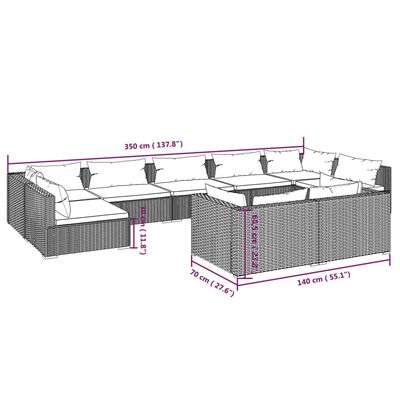 vidaXL 9 Hluta Garðsófasett með Sessum Pólýrattan Svart