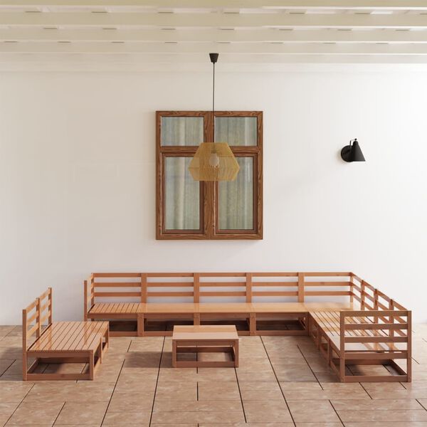 vidaXL 11 Hluta Garðsófasett Hunangsbrúnt Gegnheil Furuviður