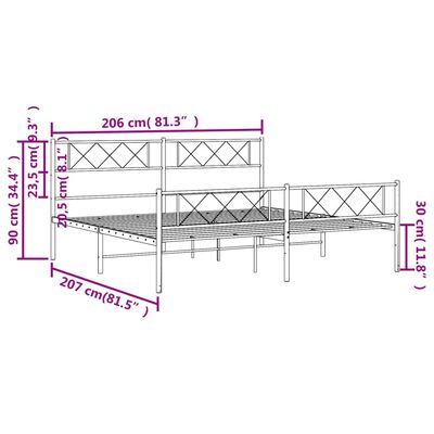 vidaXL Rúmgrind úr Málmi með Höfuðgafli & Fótagafli Hvít 200x200 cm