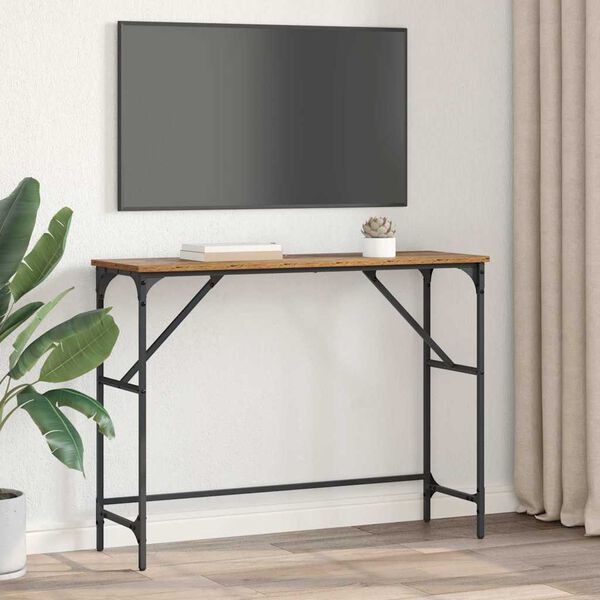 vidaXL Veggbor&eth; Gamalt timbur 100 x 32 x 75 cm Samsettur vi&eth;ur