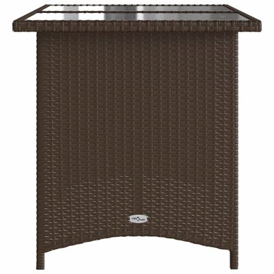 vidaXL Garðborð með Glerplötu Brúnt 110x68x70 cm Pólýrattan