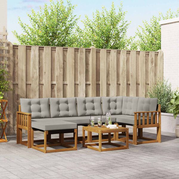 vidaXL &Uacute;ti s&oacute;fasett me&eth; p&uacute;&eth;i 7 pcs N&aacute;tt&uacute;rulegt og Lj&oacute;st Gr&aacute;tt