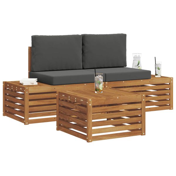 vidaXL &Uacute;ti s&oacute;fasett me&eth; p&uacute;&eth;i 3 Stykki N&aacute;tt&uacute;rulegt og Antrac&iacute;t