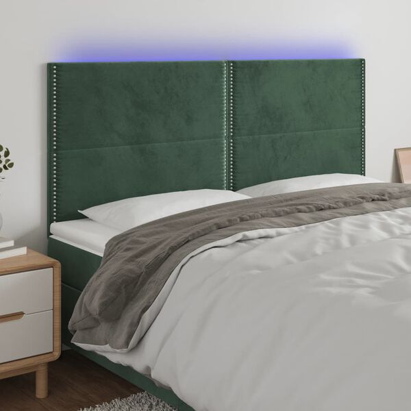 vidaXL LED h&ouml;fu&eth;gafl D&ouml;kkgr&aelig;nt 160x5x118/128 cm Flauel