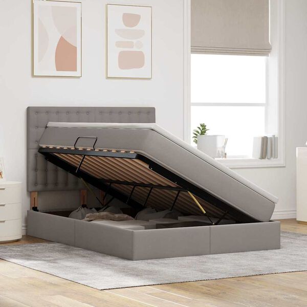 vidaXL R&uacute;m me&eth; geymslur&yacute;mi og LED M&oacute;gr&aacute;r 140 x 200 cm P&oacute;l&yacute;ester