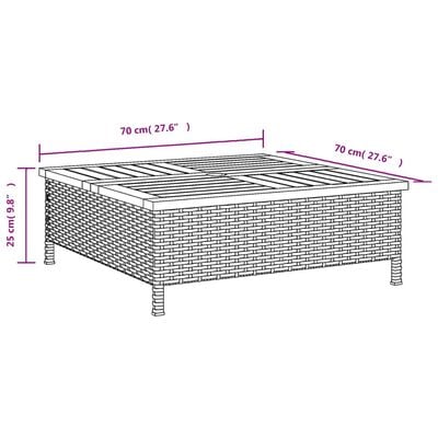 vidaXL Garðborð Svart 70x70x25 cm Rattan og Akasíuviður