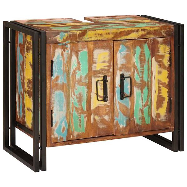 vidaXL Baðvaskaskápur með hurð Gegnheill endurnýttur viður og járn