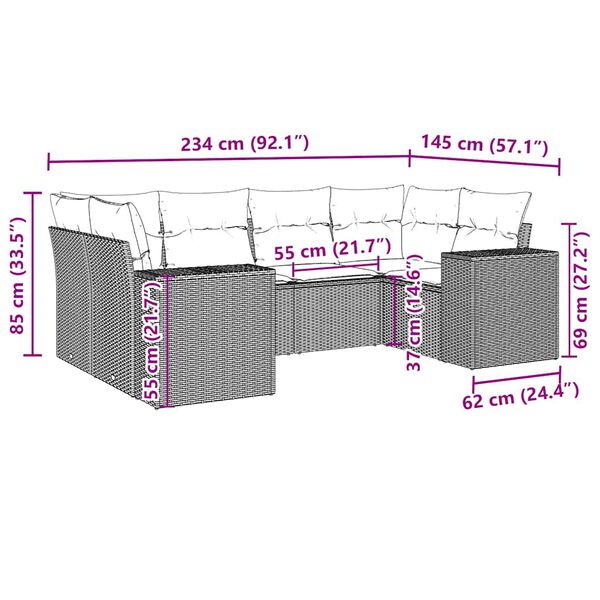 vidaXL 6 Hluta Gar&eth;s&oacute;fasett me&eth; S&aelig;tisp&uacute;&eth;um Svart P&oacute;l&yacute;rattan
