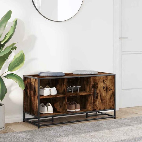 vidaXL skóbekkur Reykt Eik 100x40x53,5 cm Hannaður viður og málmur