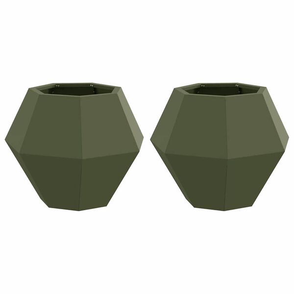 vidaXL Pl&ouml;ntuker 2 pcs Ol&iacute;fugr&aelig;nn 50 x 50 x 40 cm St&aacute;l