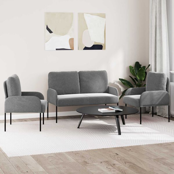 vidaXL S&oacute;fasett me&eth; p&uacute;&eth;i 3 pcs D&ouml;kk gr&aacute; 115 x 56 x 80 cm Krossvi&eth;ur