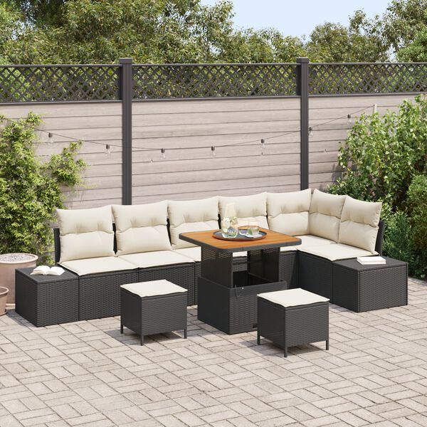 vidaXL Gar&eth;s&oacute;fa sett me&eth; p&uacute;&eth;i me&eth; geymslu 9 pcs Svartur Poly rattan