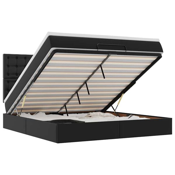 vidaXL Ottoman r&uacute;mgrind me&eth; d&yacute;nu Svart 160x200cm gervi le&eth;ur