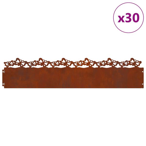 vidaXL Grasskantur 30 pcs Rusty 103 x 0,05 x 22 cm Ve&eth;ra&eth; st&aacute;l
