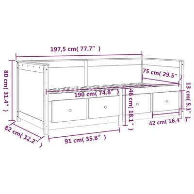 vidaXL Svefnsófi án Dýnu Hvítur 75x190 cm Gegnheil Fura