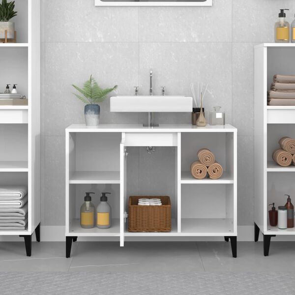 vidaXL Vaskaskápur Háglans Hvítur 80x33x60 cm Samsettur Viður