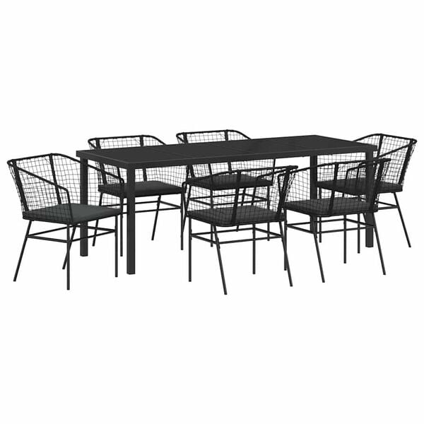 vidaXL Gar&eth;ur bor&eth;sett 7 pcs Svartur p&oacute;l&yacute;rattan
