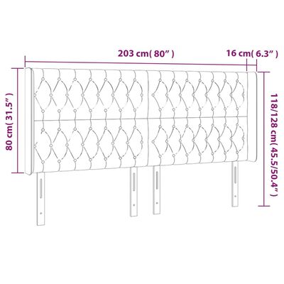 vidaXL Höfðagafl með Eyrum 203x16x118/128 cm Bleik Flauel