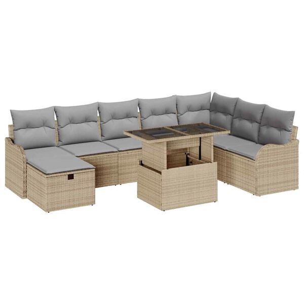 vidaXL Gar&eth;s&oacute;fa sett me&eth; p&uacute;&eth;i 9 pcs Drapplita&eth;ur Poly rattan