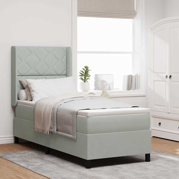 vidaXL Kassi vorinn r&uacute;m me&eth; h&ouml;fu&eth;gafl Lj&oacute;sgr&aacute;r 80 x 200 cm Flauel