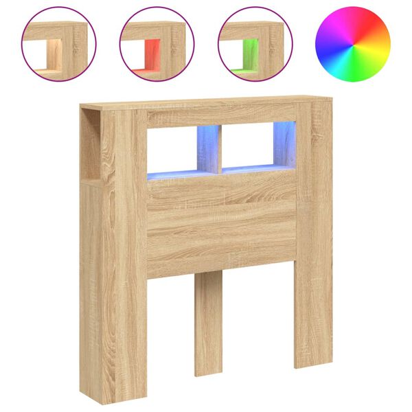 vidaXL LED Höfðagafl Sonoma Eik 100x18,5x103,5 cm Samsettur Viður