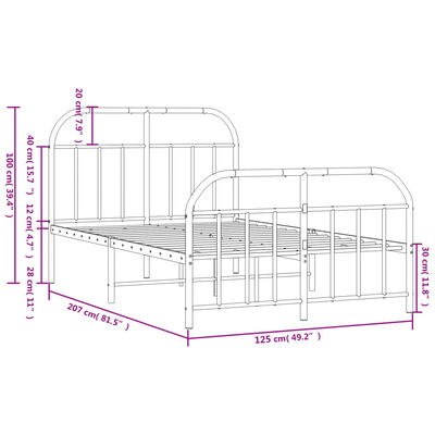 vidaXL Rúmgrind úr Málmi með Höfuðgafli & Fótagafli Svört 120x200 cm