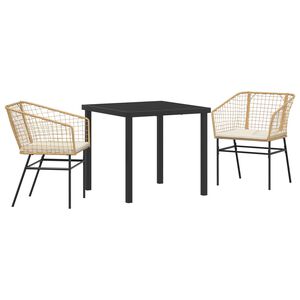 vidaXL Gar&eth;ur bor&eth;sett 3 pcs Br&uacute;nn p&oacute;l&yacute;rattan