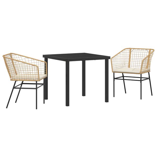 vidaXL Gar&eth;ur bor&eth;sett 3 pcs Br&uacute;nn p&oacute;l&yacute;rattan