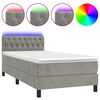 vidaXL H&oacute;lfa&eth; Springr&uacute;m me&eth; D&yacute;nu&LED Lj&oacute;sgr&aacute;tt 90x190 cm Flauel