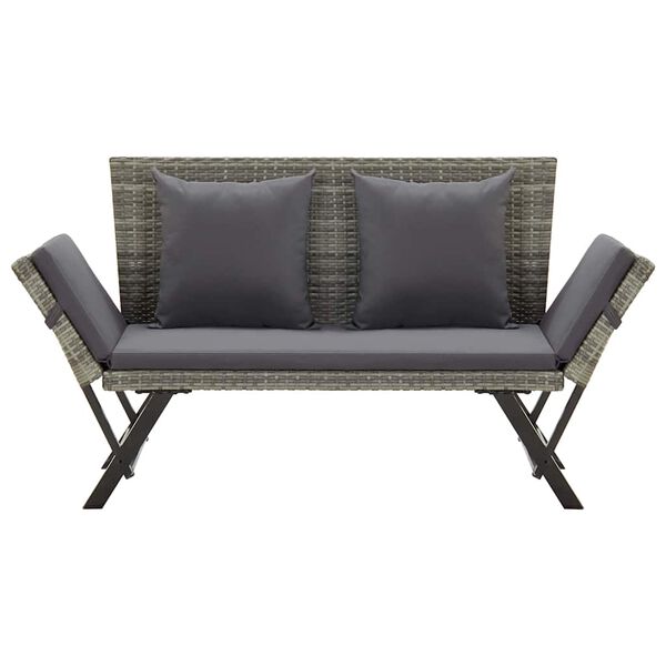 vidaXL Gar&eth;bekkur me&eth; Sessum Gr&aacute;tt 176 cm P&oacute;l&yacute;rattan