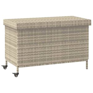 vidaXL Garðgeymslukassi með hjólum Ljósgrár 110x55x73 cm Poly Rattan