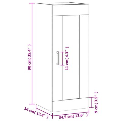 vidaXL Veggskápur Reyktóna Eikarlitur 34,5x34x90 cm Samsettur Viður