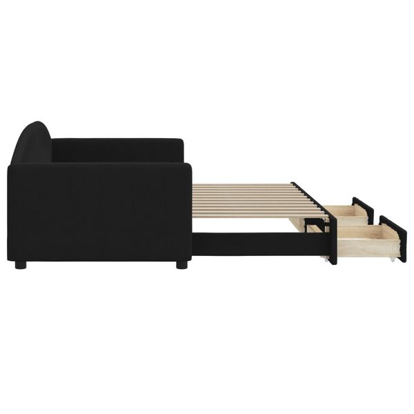 vidaXL Svefnsófi með Hjólaplötu og Skúffum Svartur 90x200 cm Efni