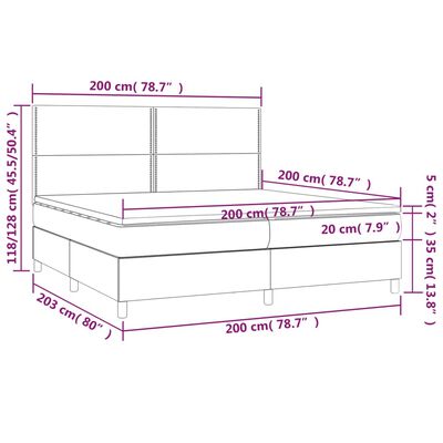 vidaXL Hólfað Springrúm með Dýnu Dökkgrátt 200x200 cm Efni