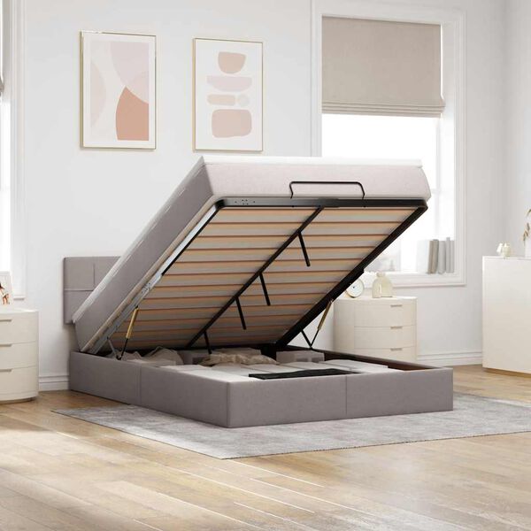 vidaXL Ottoman R&uacute;m me&eth; D&yacute;nu & LED Taupe 140x200cm Efni