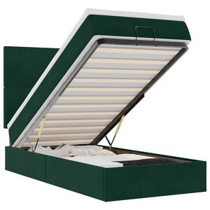 vidaXL Ottoman r&uacute;mgrind me&eth; d&yacute;num D&ouml;kkgr&aelig;n 90x200cm flauel