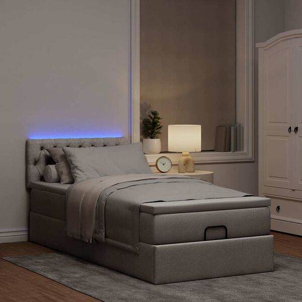 vidaXL Ottoman R&uacute;m me&eth; D&yacute;nu & LED Taupe 90x200 cm Efni