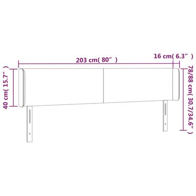 vidaXL Höfðagafl með Eyrum 203x16x78/88 cm Dökkgrátt Flauel