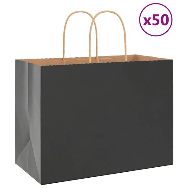 vidaXL Papp&iacute;rspokar 50 stk me&eth; Handf&ouml;ngum Svartir 32x17x25 cm