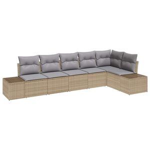 vidaXL Gar&eth;s&oacute;fa sett me&eth; geymslu 6 pcs Beige og lj&oacute;sgr&aacute;r p&oacute;l&yacute;rattan
