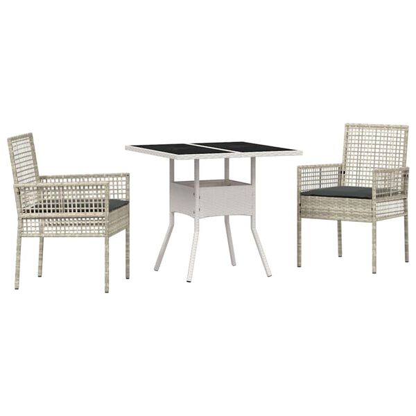 vidaXL Gar&eth;ur bor&eth;sett 3 pcs Lj&oacute;sgr&aacute;r p&oacute;l&yacute;rattan